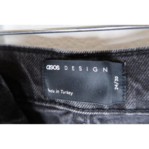 ASOS Denim Jeans Mom Cropped High Waist Tapered Raw Hem Black Women's Size 24 - Picture 7 of 9